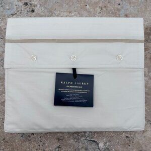 Ralph Lauren Organic Cotton Palmer Percale Full Size Flat Sheet, White/Sand Dune